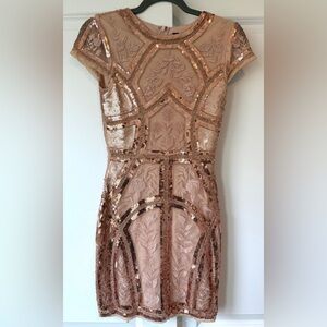 Lulus Rose Gold Sequin Embroidered Bodycon Dress XS Cocktail Party